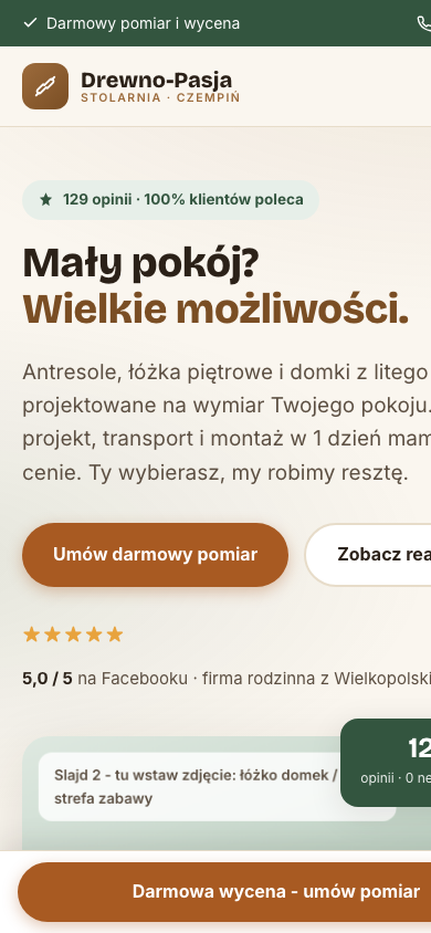 Podgląd strony na telefonie
